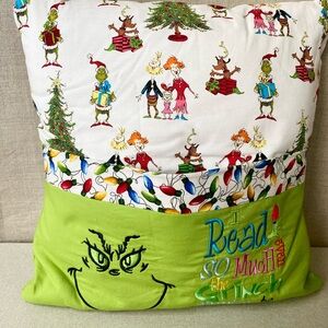 Grinch Holiday Pillow with Green and Multicolor Design